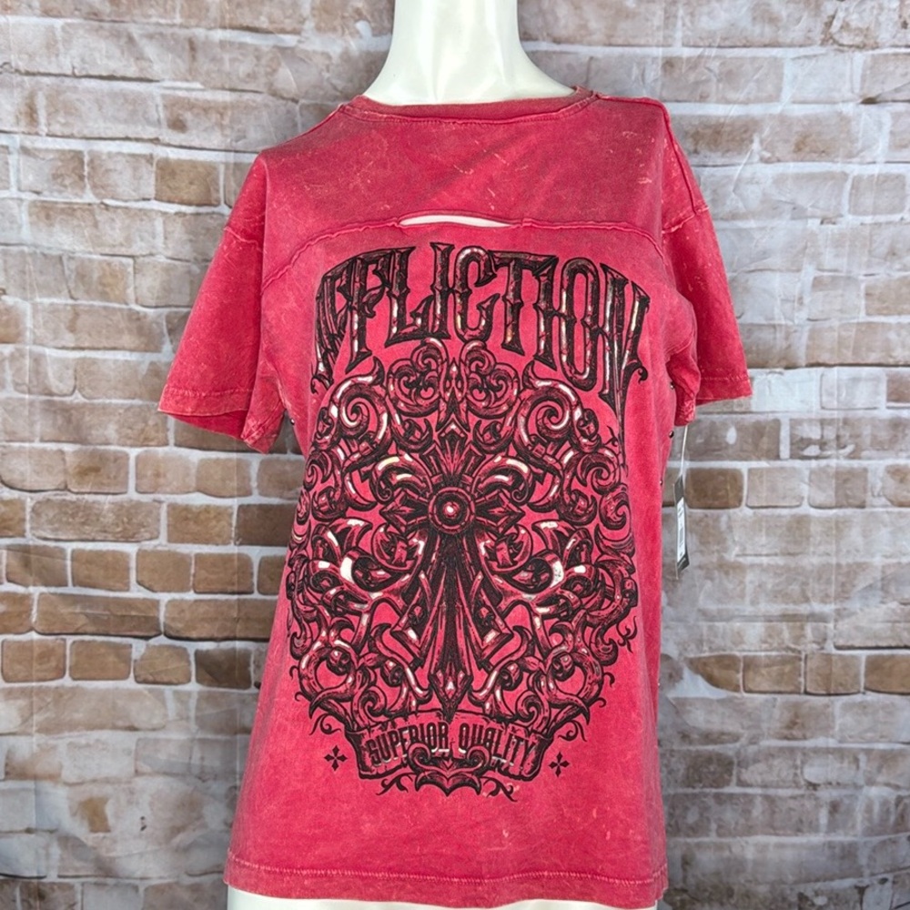 Affliction Women’s Graphic Short Sleeve Cut Out T-Shirt -Size: Medium -NWT
